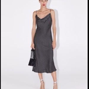 Zara Silk Slip Dress - Black & White Polka Dot